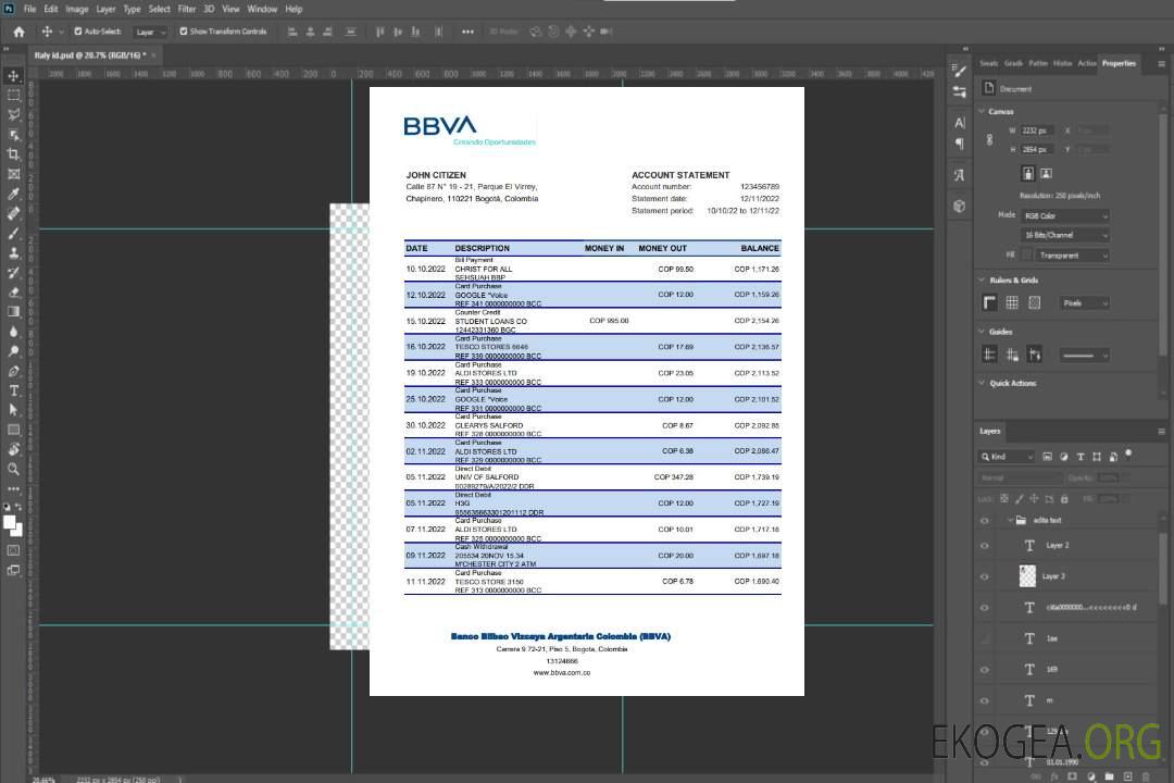 Colombie BBVA relevé bancaire xls template Colombie BBVA relevé bancaire xls template